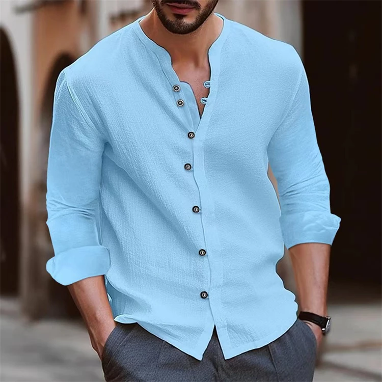 Autumn and winter new men's retro cotton and linen shirt casual loose long-sleeved shirt