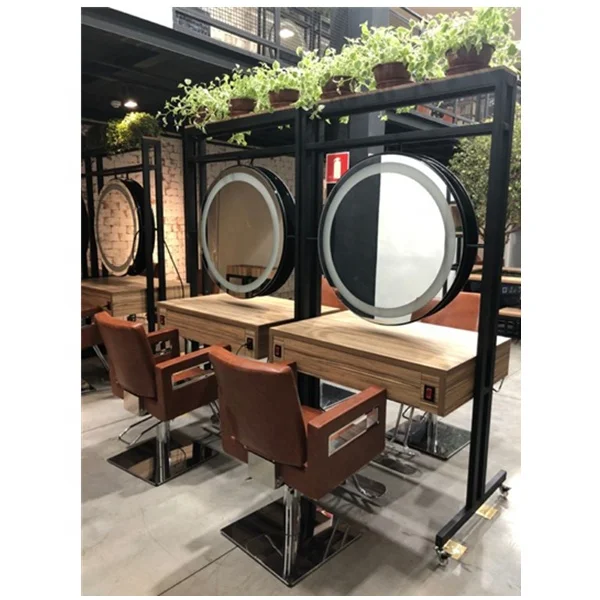Barber Salon Furniture Round Led Beauty Salon Makeup Hairdressing Mirror With Table