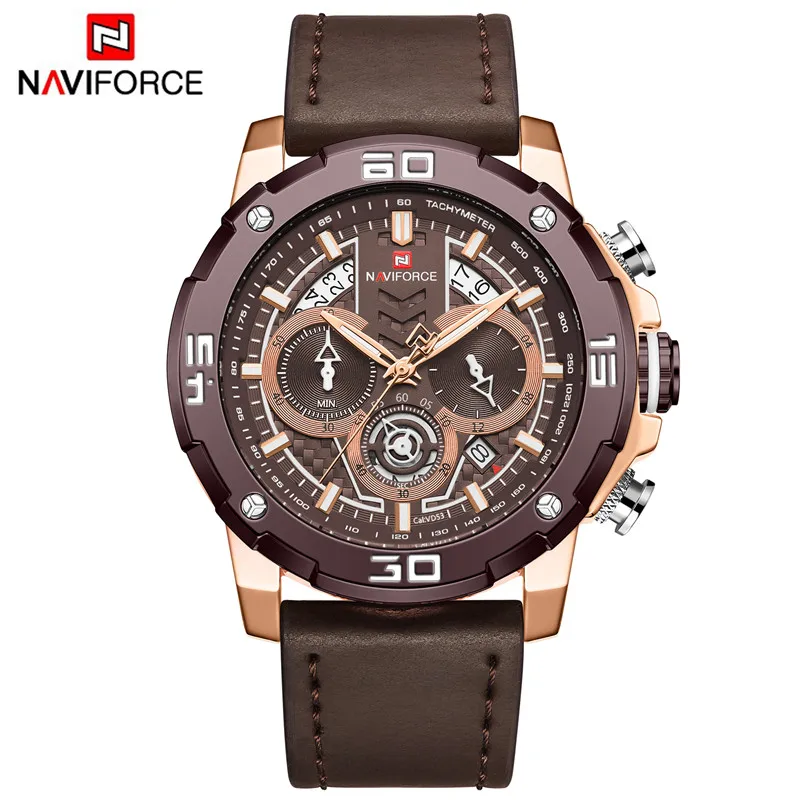 NAVIFORCE-reloj inteligente de cuarzo para hombre, cronógrafo de cuero,  resistente al agua, estilo japonés, 9175