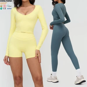 XW-ECX3109 Breathable v Neck Slimming High Quality Custom Fitness Exercise Long Sleeve Yoga Outerwear Women's Sports Top