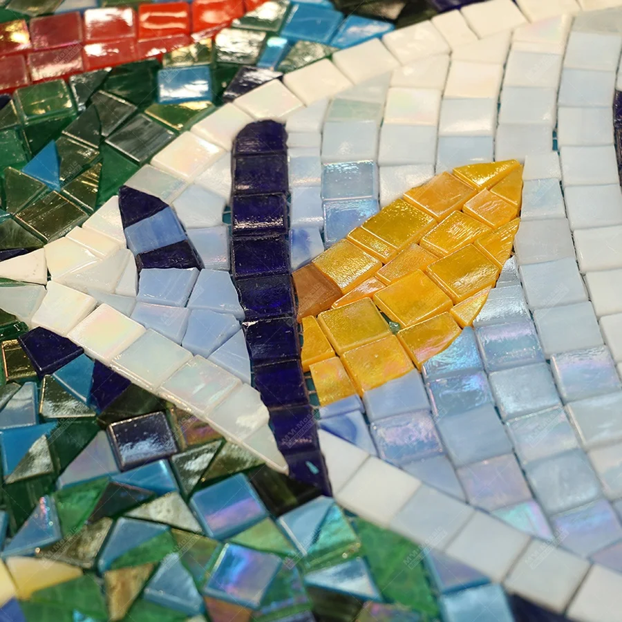 New Design Dolphin Fish Pattern Hand-cut Mosaic Art Glass Tile Ocean Mural for Living Room Wall Hotel Bathroom Swimming Pool
