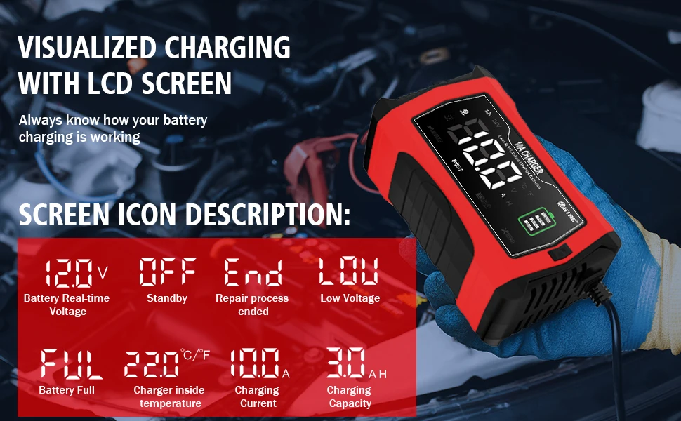 Chargeur de Batterie Voiture 12V 10A LiFePO4 Chargeur Batterie pour