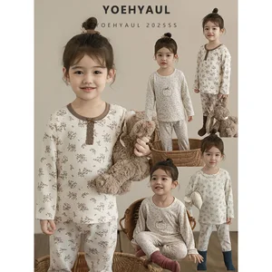 YOEHYAUL Q4656 Autumn Soft Warm Children's Pajamas Floral Print 2 Piece Pajamas Girls Homewear Pajamas