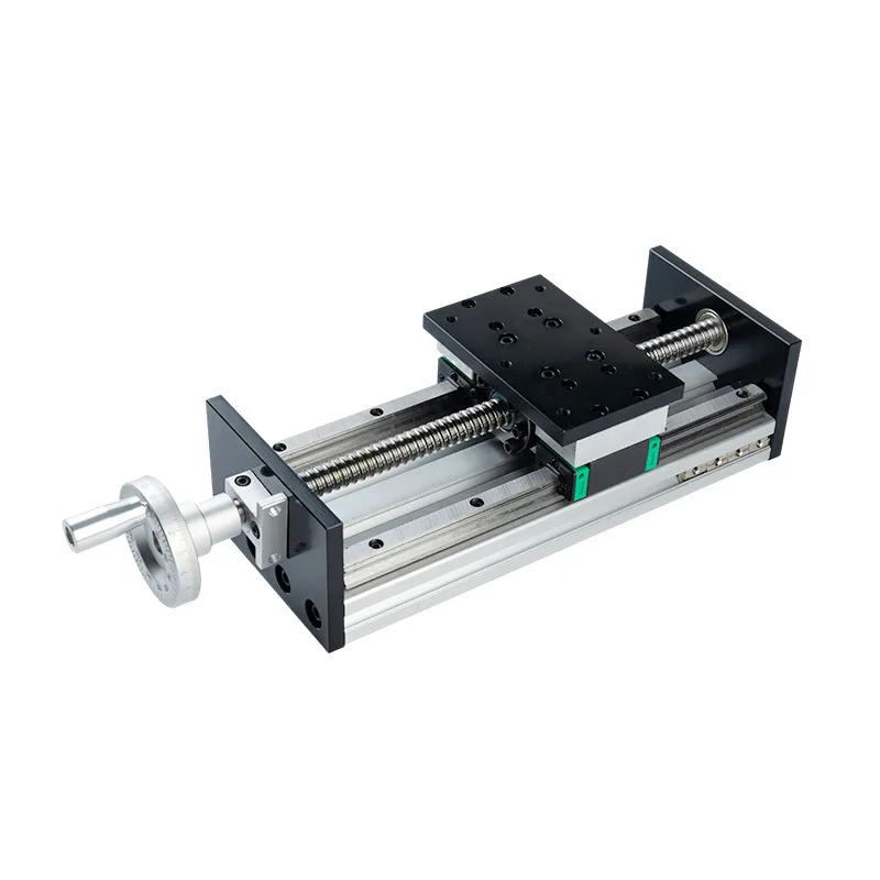 Heavy-duty hand-crank slider module with dual linear rail workbench ball screw high-load linear guide stepper motor automation