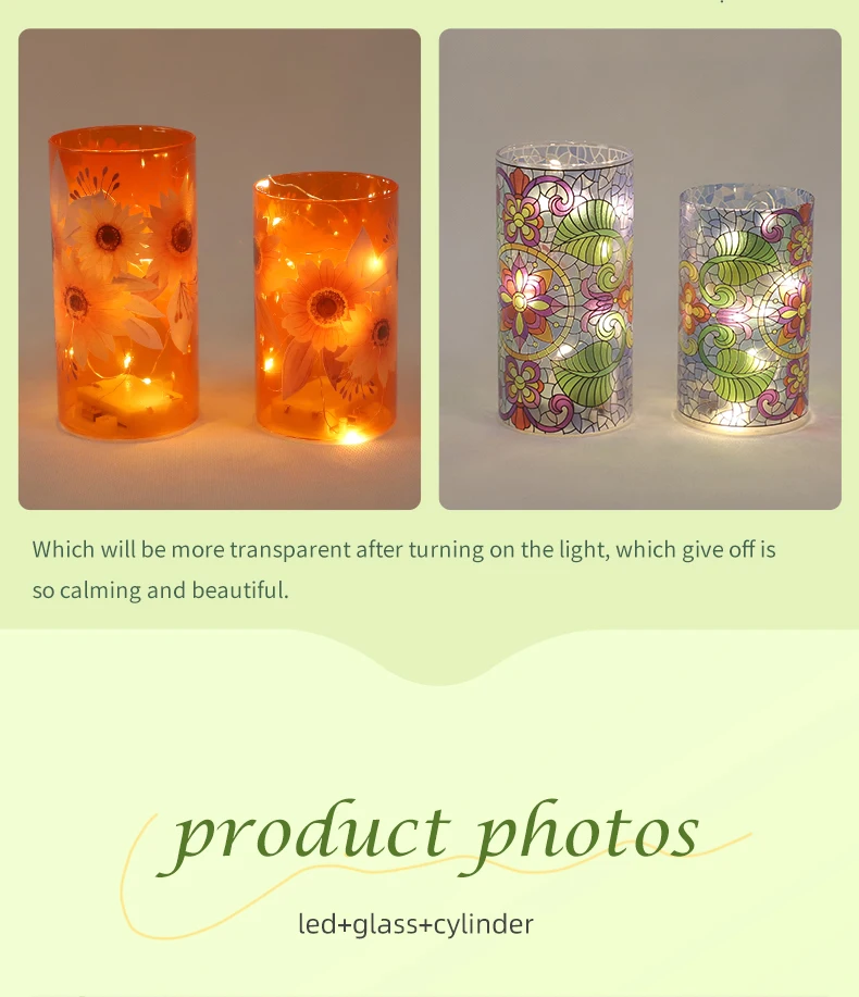 2023 New Battery Operated Christmas Decorative Led lighted Up Etched Glass Cylinder details