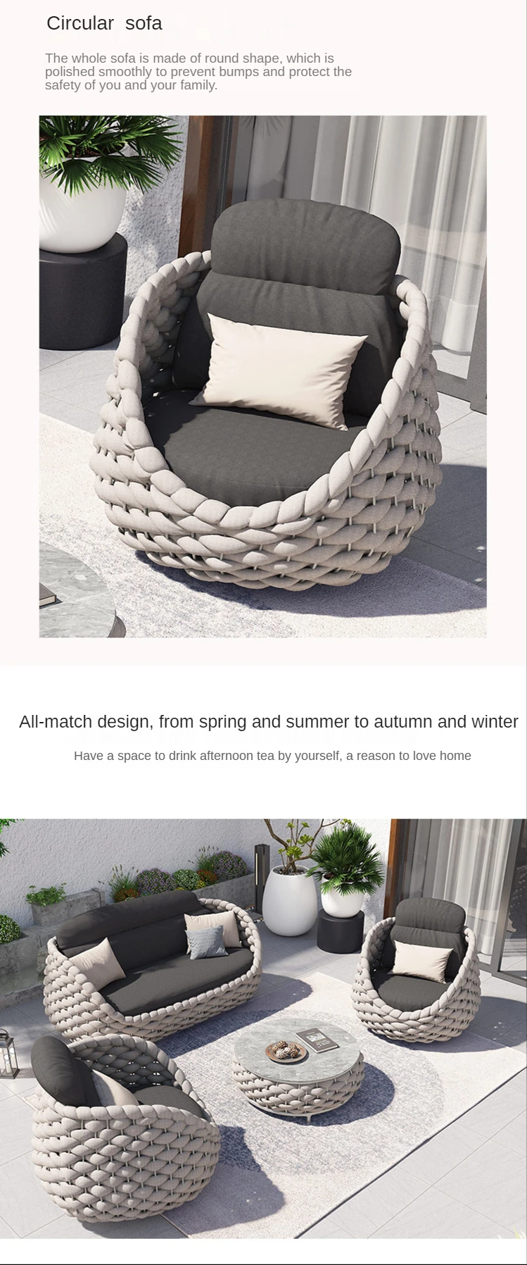 Rope Garden Furniture Outdoor Single Sofa