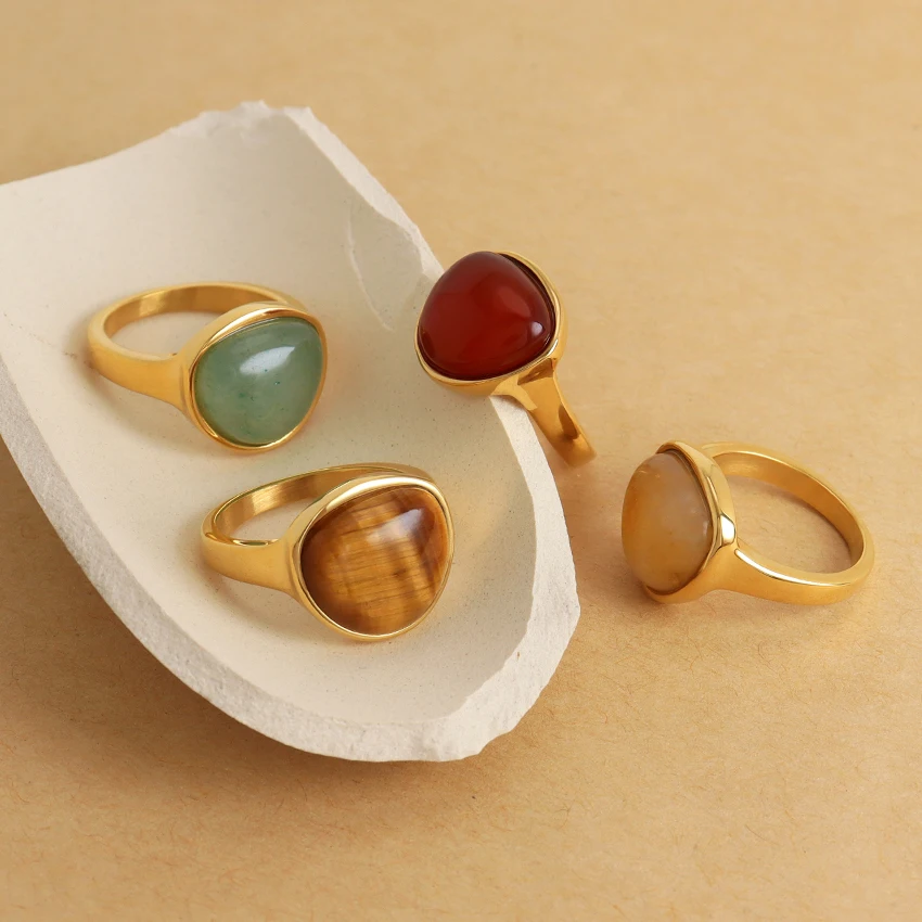 Retro Fashion Jewelry Ring Irregular Natural Stone Ring Onyx Carnelian