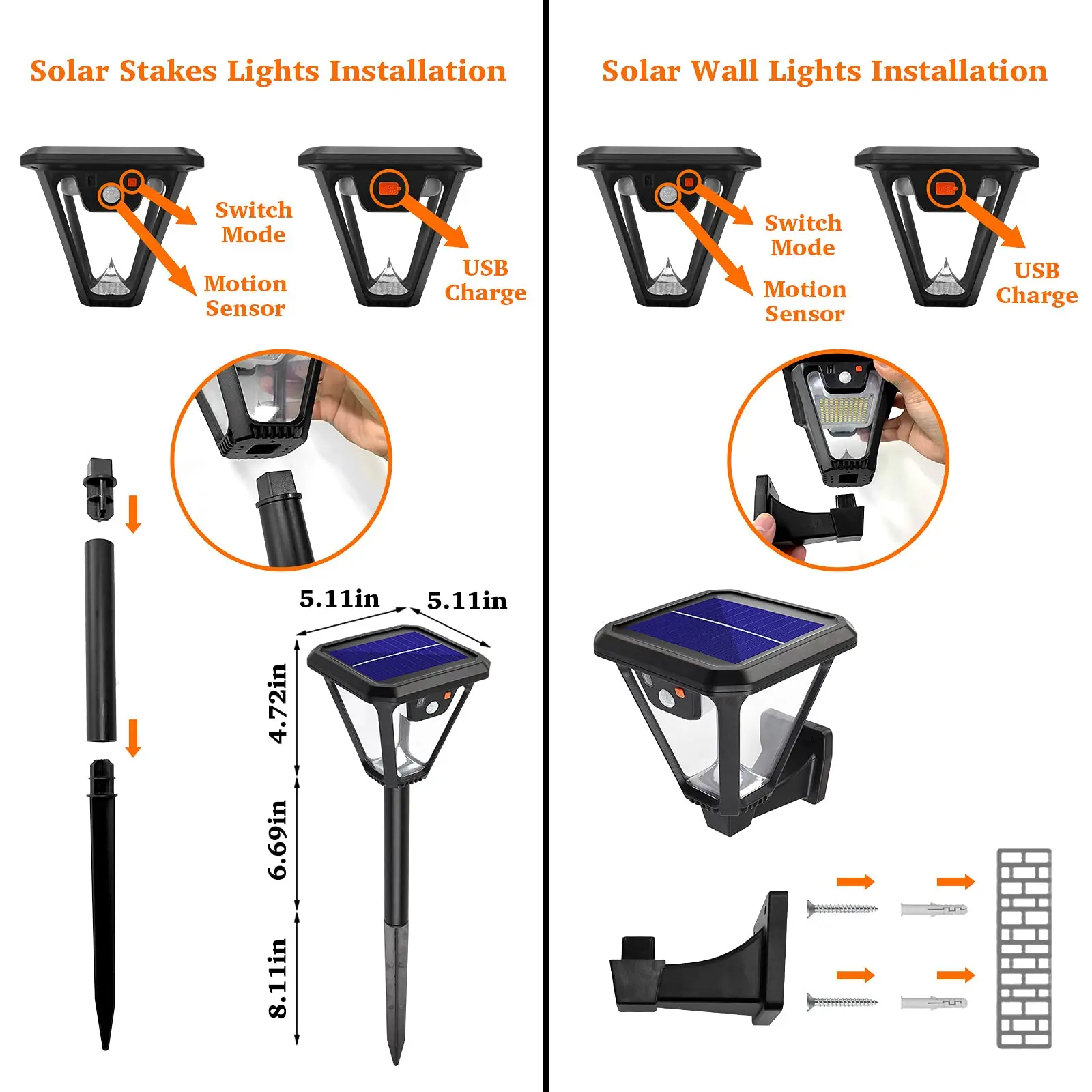 product 2 in 1ip65 waterproof 7000k 2400mah battery 2 colors wall landscape garden street patio led pir motion sensor solar lights-51