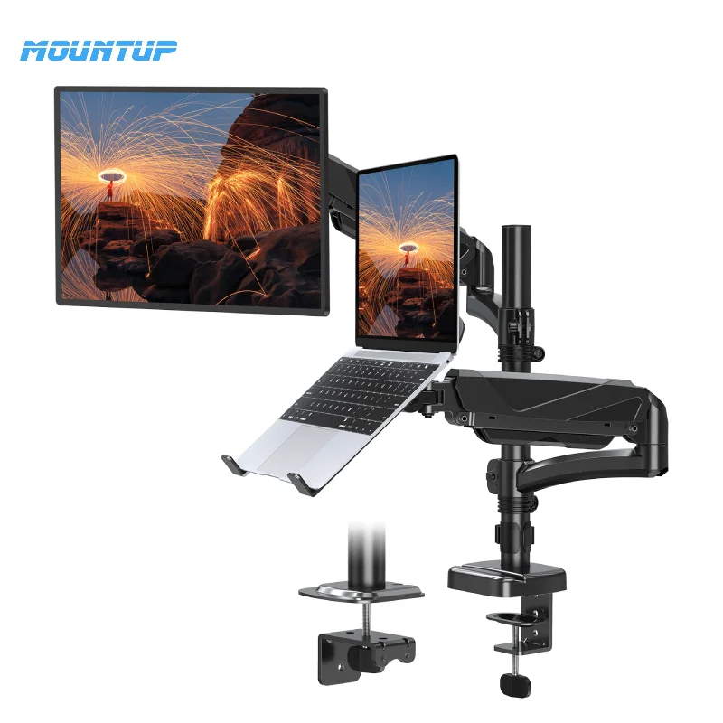 PUTORSEN Laptop Arm Mount voor maximaal 35 monitoren, Laptop Tray voor Max 18 Notebook, Volledig Verstelbare Veer Laptop Bureau Mount Houdt Max 20 LB, VESA 75 x75/100x100 mm