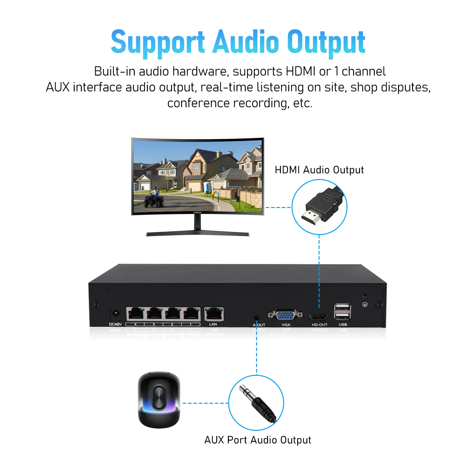 JideTech 4CH 4MP Network Video Recorder PoE NVR Camera System Human Detection Bullet Camera Outdoor Security Seetong APP
