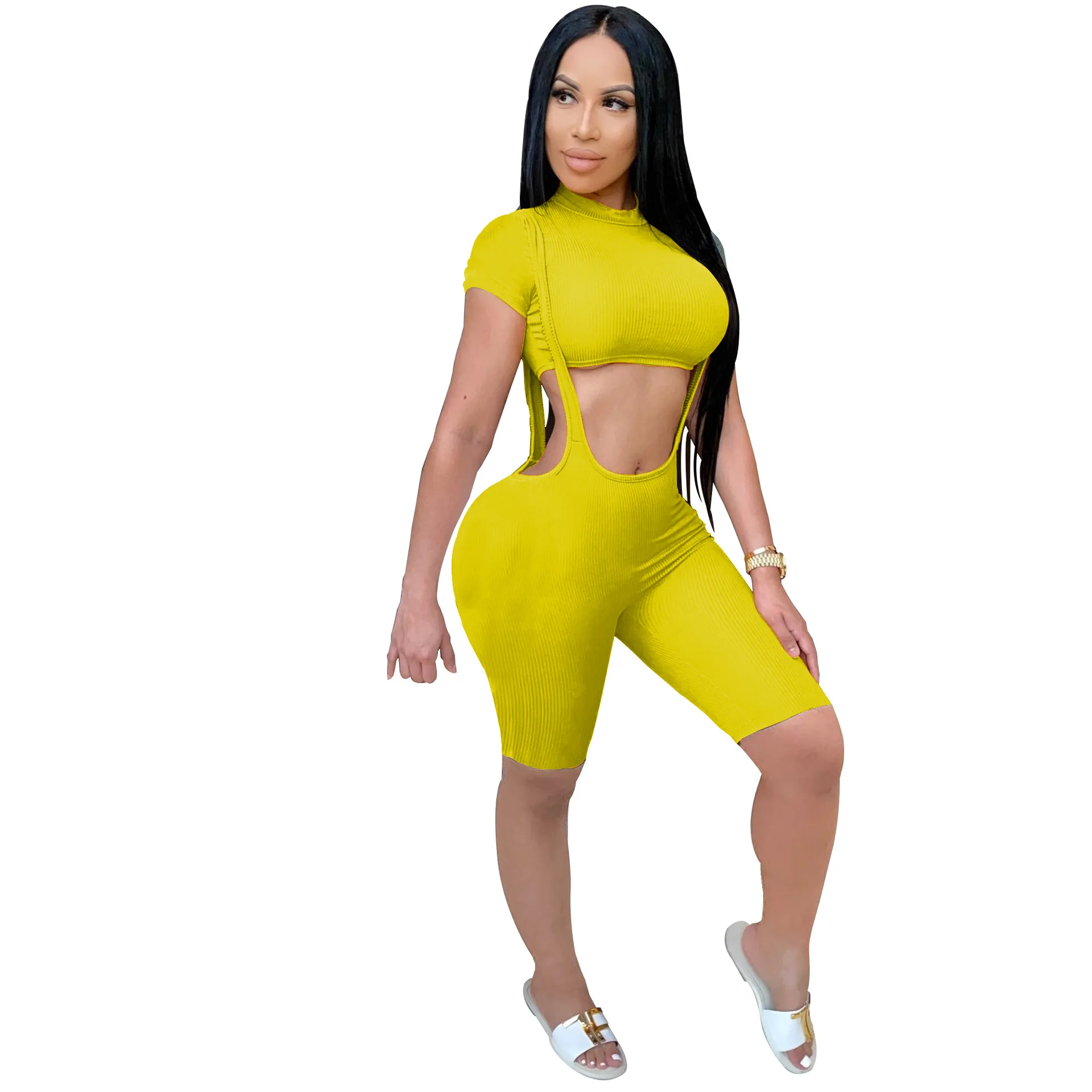 Короткий топ на бретелях, летний комплект из 2 предметов, сексуальный эластичный комплект из двух предметов