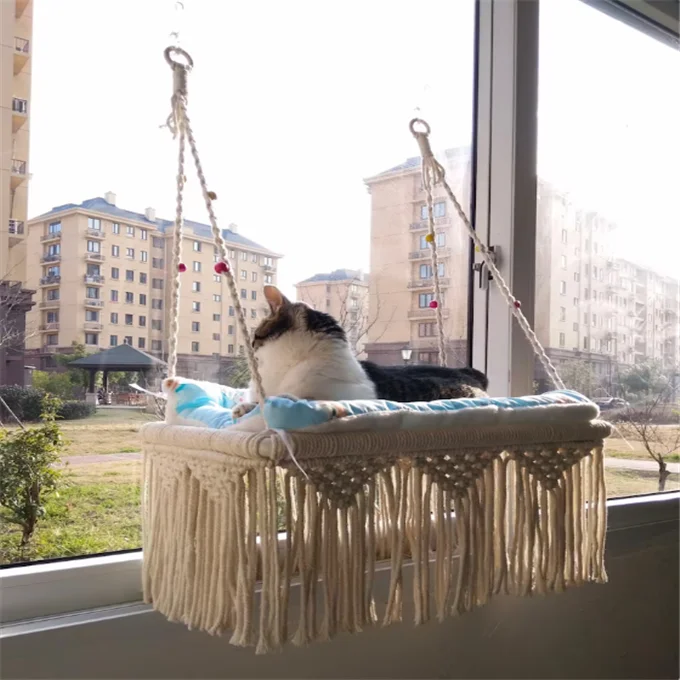 New customized Macrame Cat hammock for window hand woven pet swing bed Boho wall decoration W1189