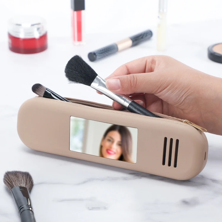 OEM Makeup Brush Holder Silicon Makeup Bag Trendy and Portable Travel Makeup Brush Holder with Mirror