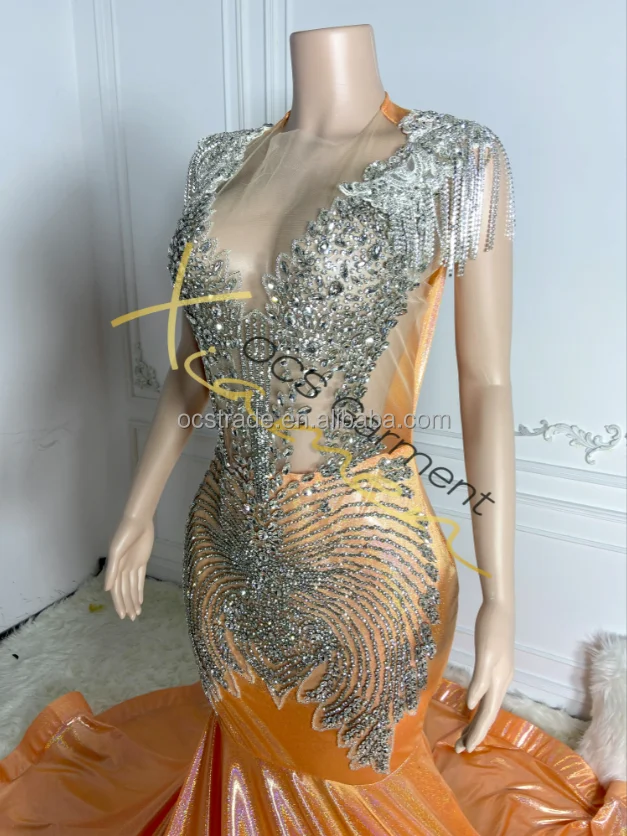 silver and orange dress Zero-Waste Dress in Tangerine & Silver Mod Mix Pattern - S