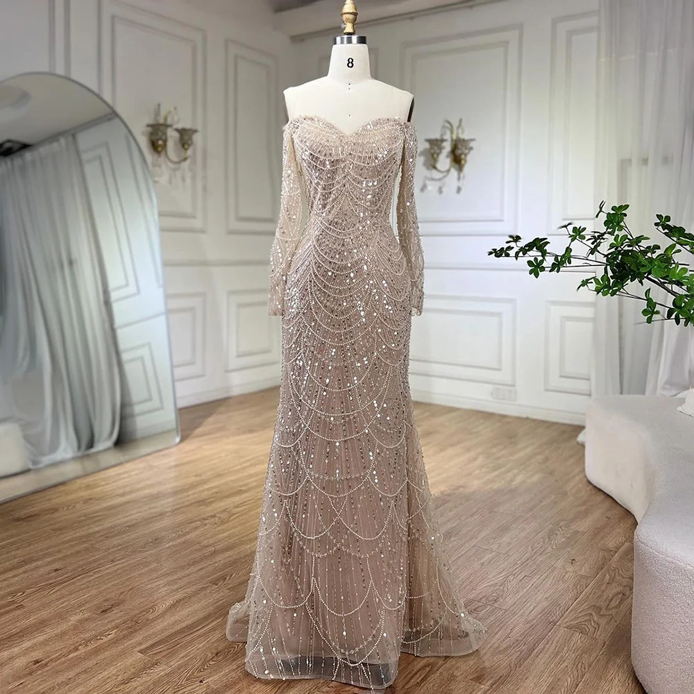 Serene Hill Dubai Nude Elegant Mermaid Arabia Luxury Beaded Evening Dresses Gowns 2024 For Women 7798