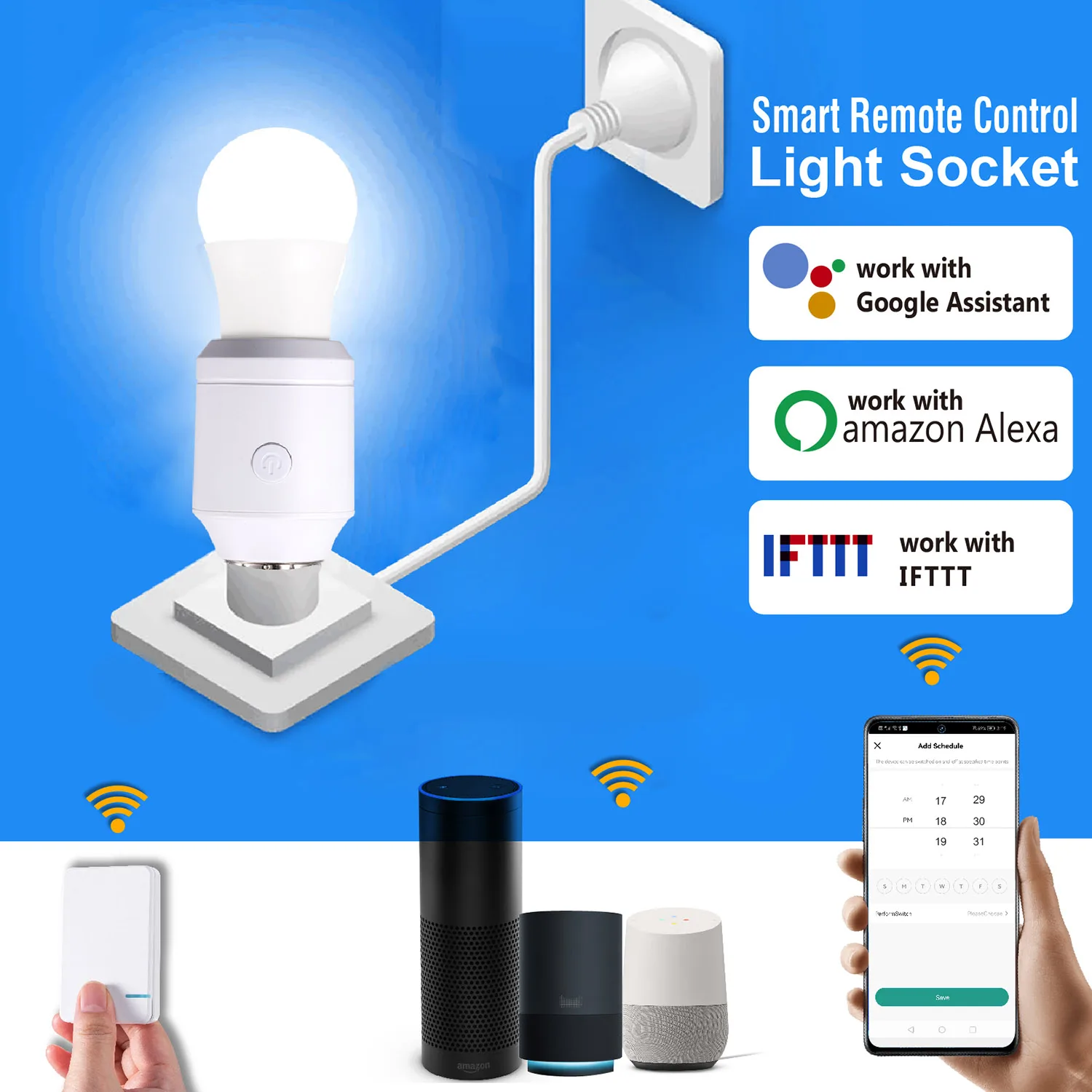 Remote Control Led Bulb E26 E27 Holder 433MHz RF Wireless WiFi Light Lamp Socket for Smart Home IOS Android
