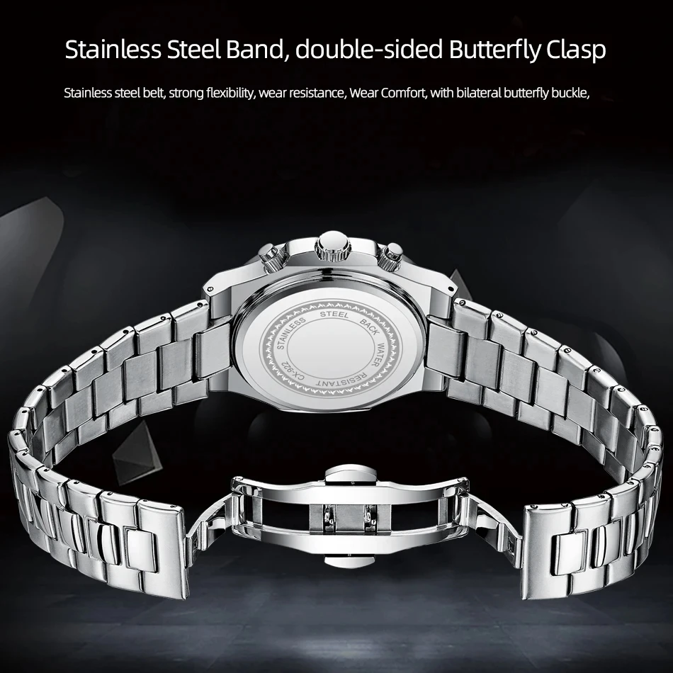 Choisi 腕時計 2024 CHENXI Business Men's Chronograph Watch - Stainless Steel