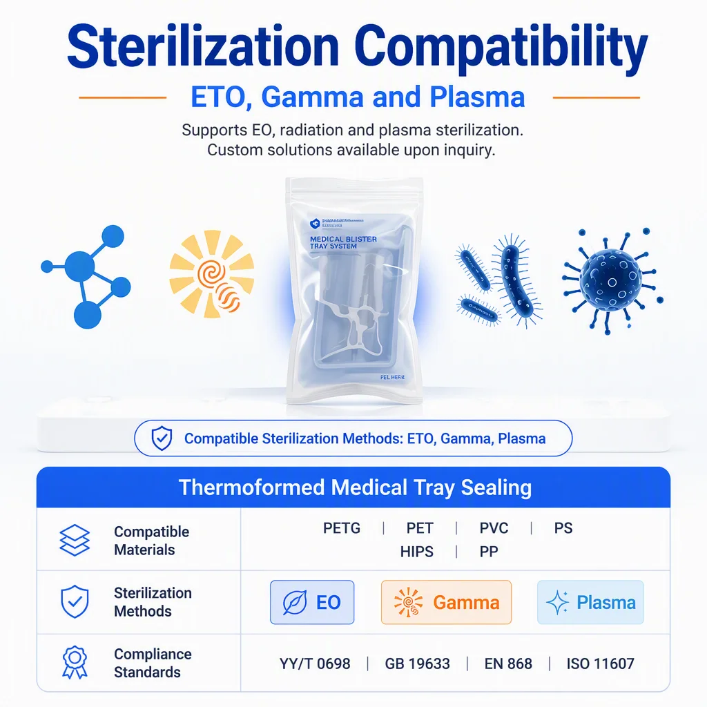 EO Gamma Sterilizable Tyvek Coated Lidstock Peelable Sealing Lids for Thermoformed Medical Trays ISO 11607 Certified Printing
