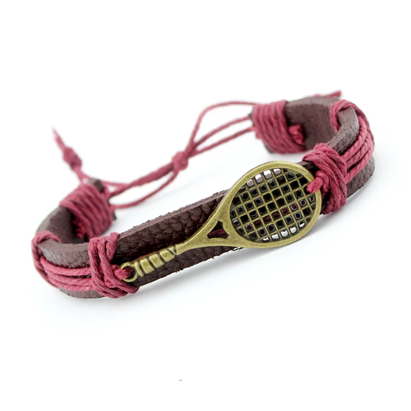 Black Leather Bracelets for Men Tennis Racket Style