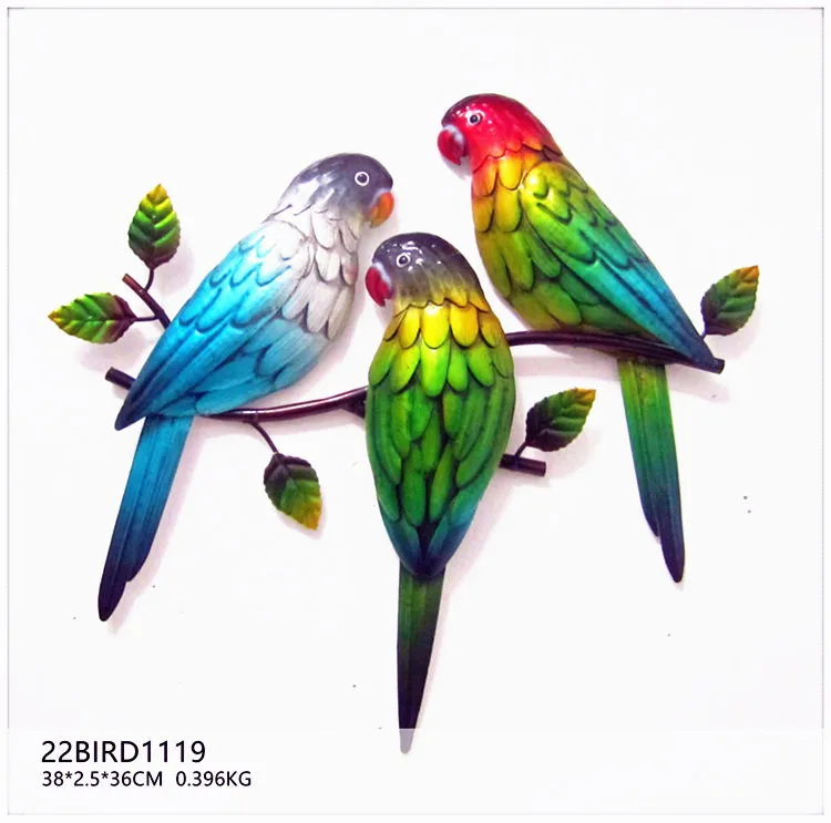 Hanging colorful hand painting parrots metal crafts home wall art blue&green&red