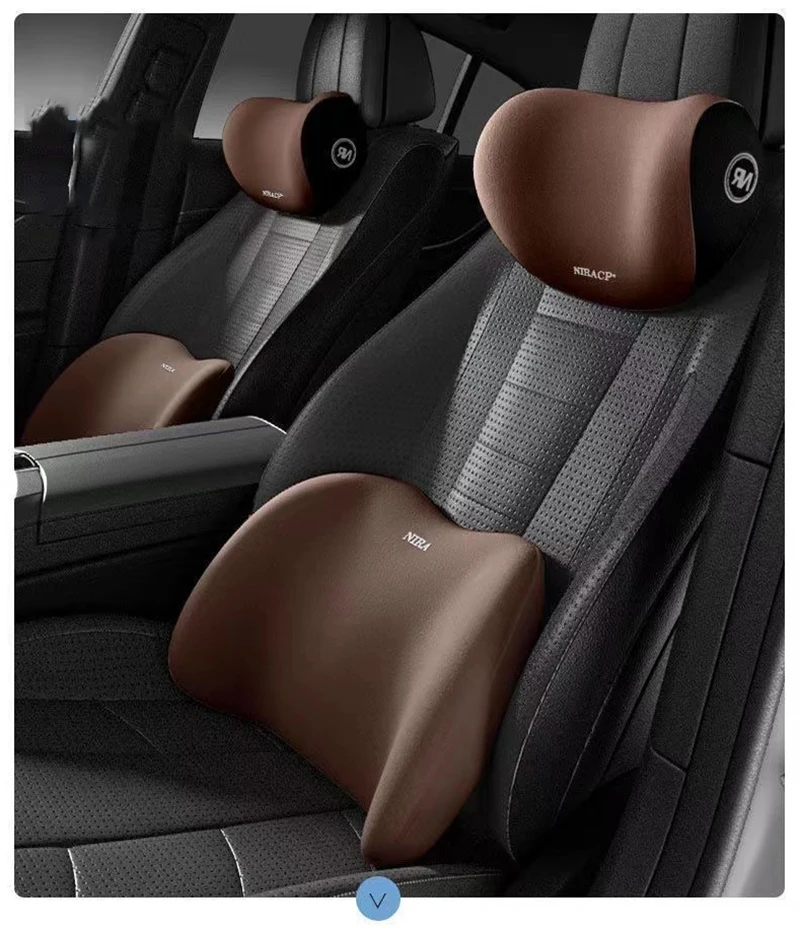 1 Set Car Neck Headrest Pillow Rest Head Support Memory Travel Guard Universal Car Supplies(one Neck Cushion One Lumbar Support)