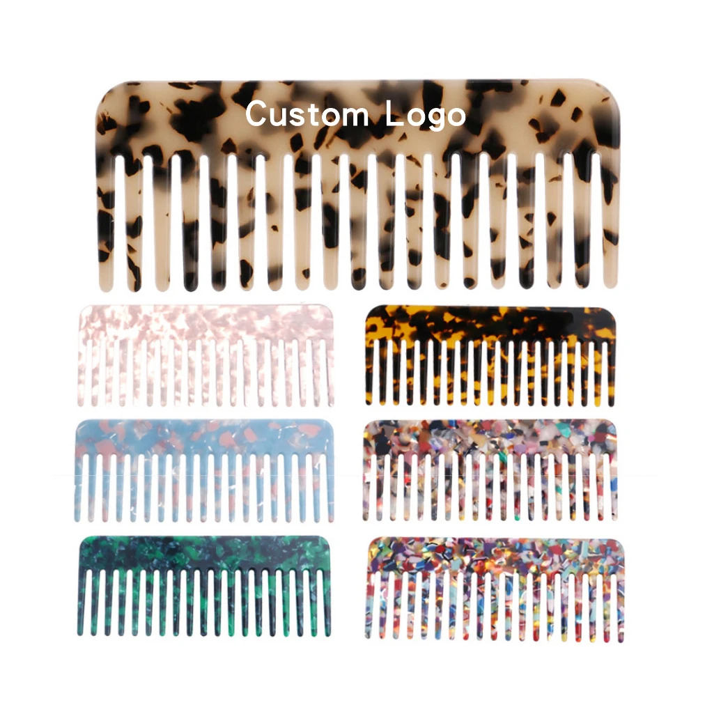 Стильная леопардовая мраморная Подушка под заказ гребень для волос из смолы с широкими зубьями целлюлозный Ацетатный логотипом