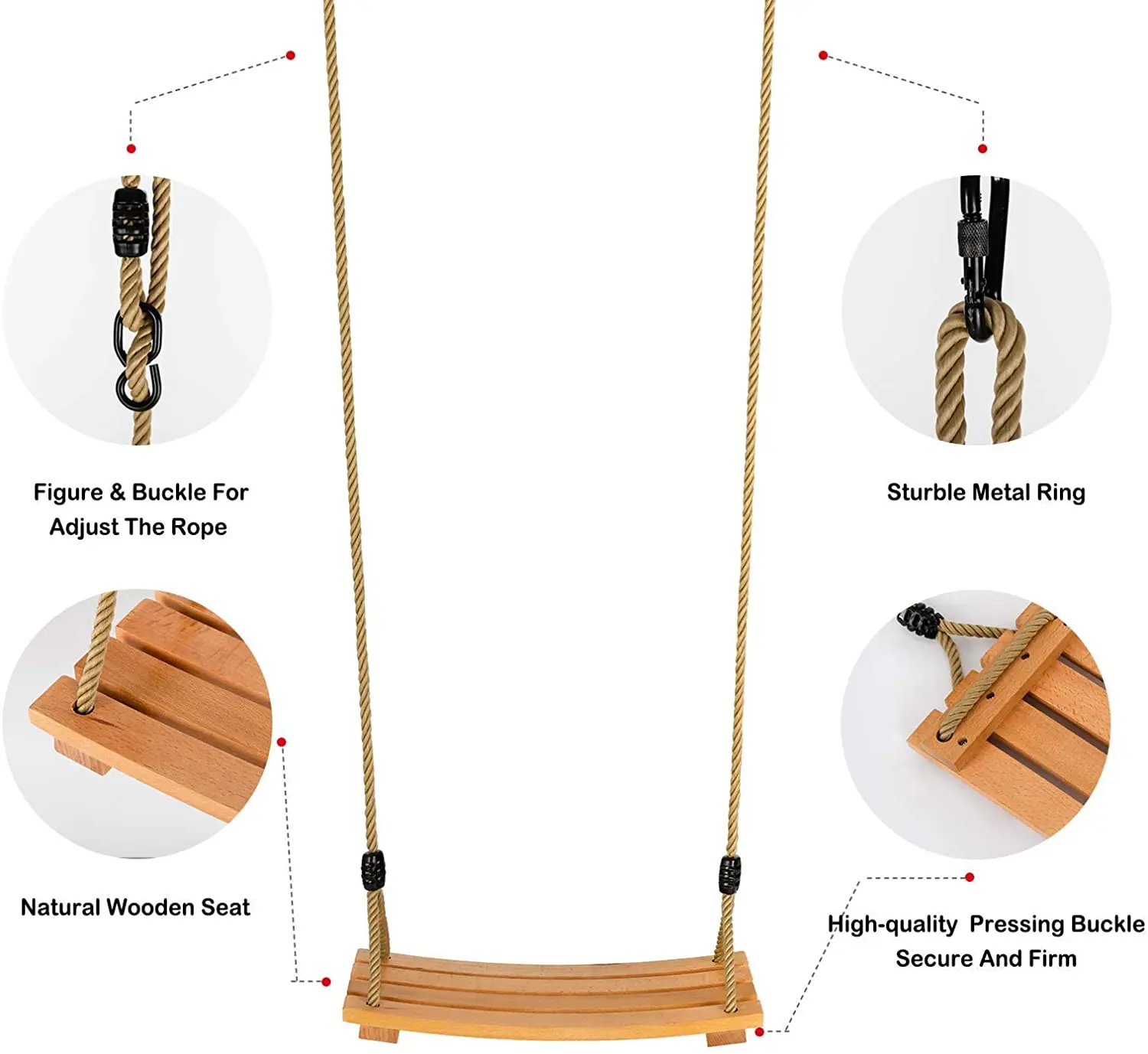 Wooden Tree Swings,Wooden Swing Seat With Adjustable Rope Indoor