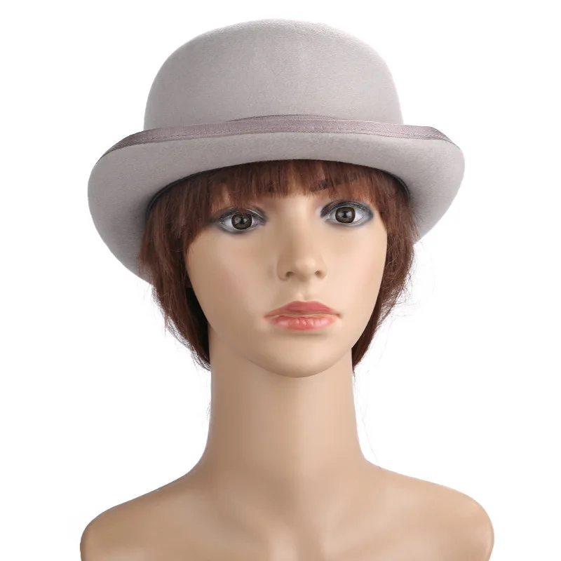 Wholesale Vintage Traditional Men Women Bowler Hat Derby White Black Gray Wool Felt Formal Dress Hats for Men Chaplin Hat