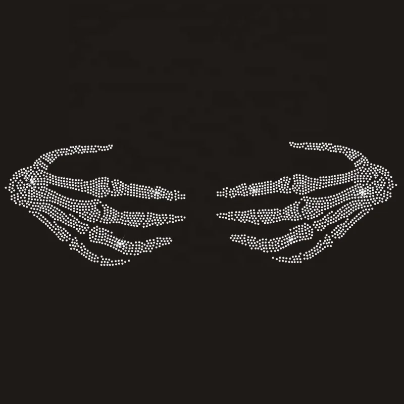 Hot-Fix Stretch and Glow in the Dark Design Skeleton Skull Iron-On Motif Rhinestone Transfer