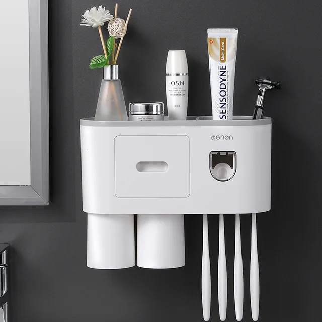 Multifunctional No-Punch Wall Mounted Automatic Toothpaste Bathroom Toothbrush Holder