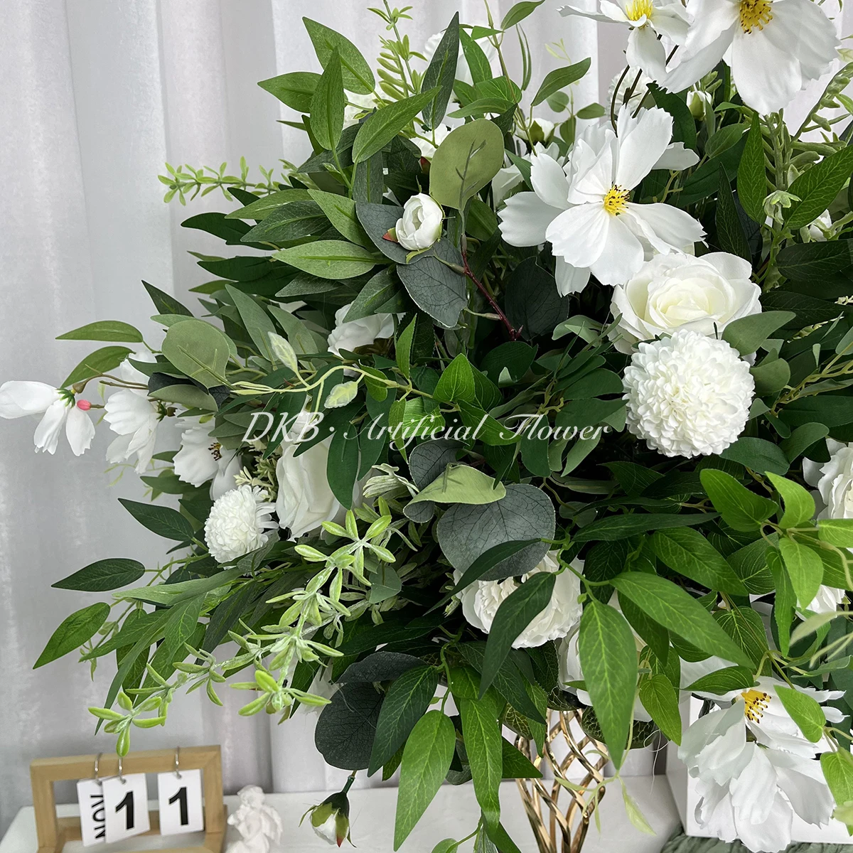 DKB Artificial Factory Customized Real Touch White Rose Greenery Leaves Flower Ball for Decor