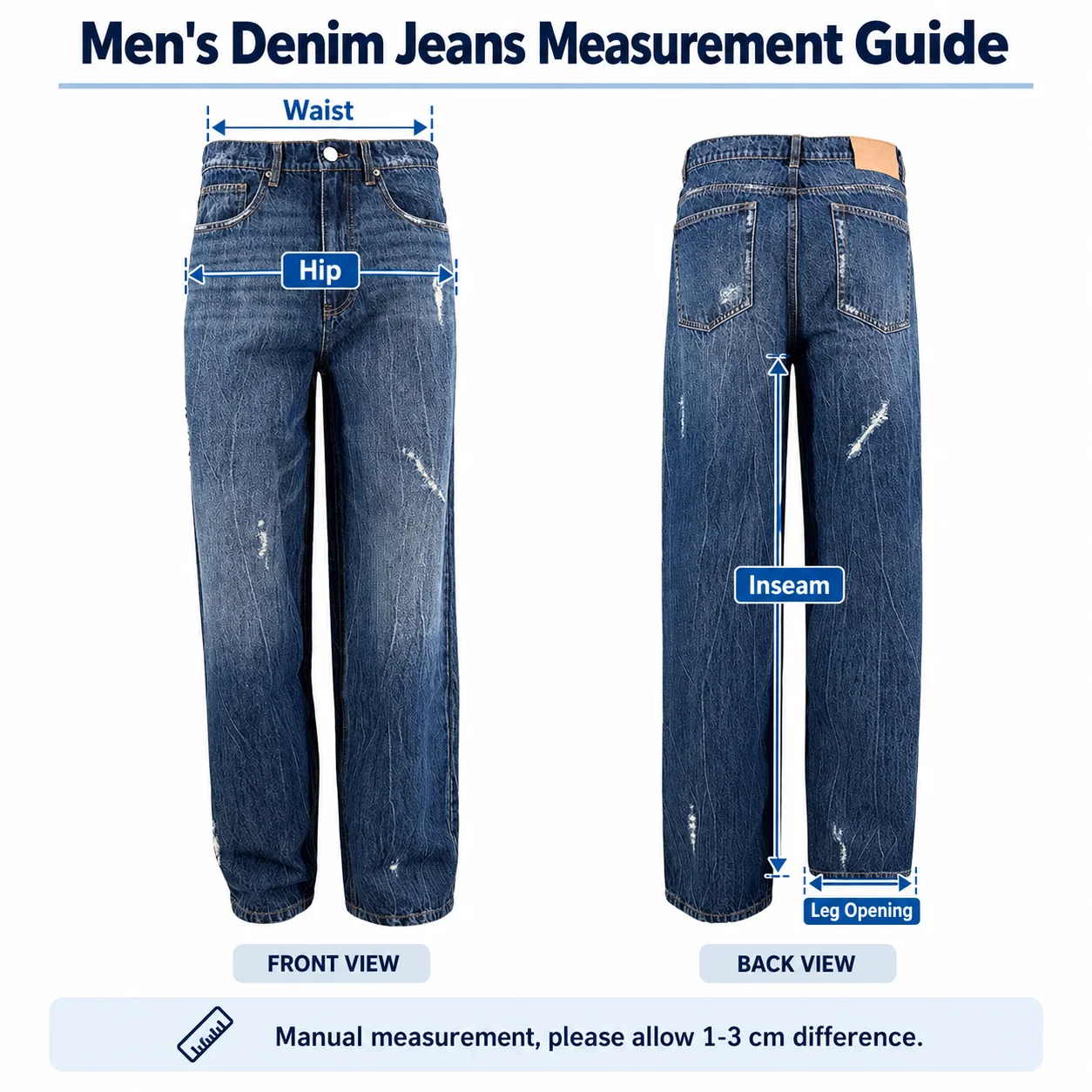Custom Baggy Jeans Men Wide Leg Streetwear Denim Pants Vintage Wash Design Y2K Style Mens Jeans