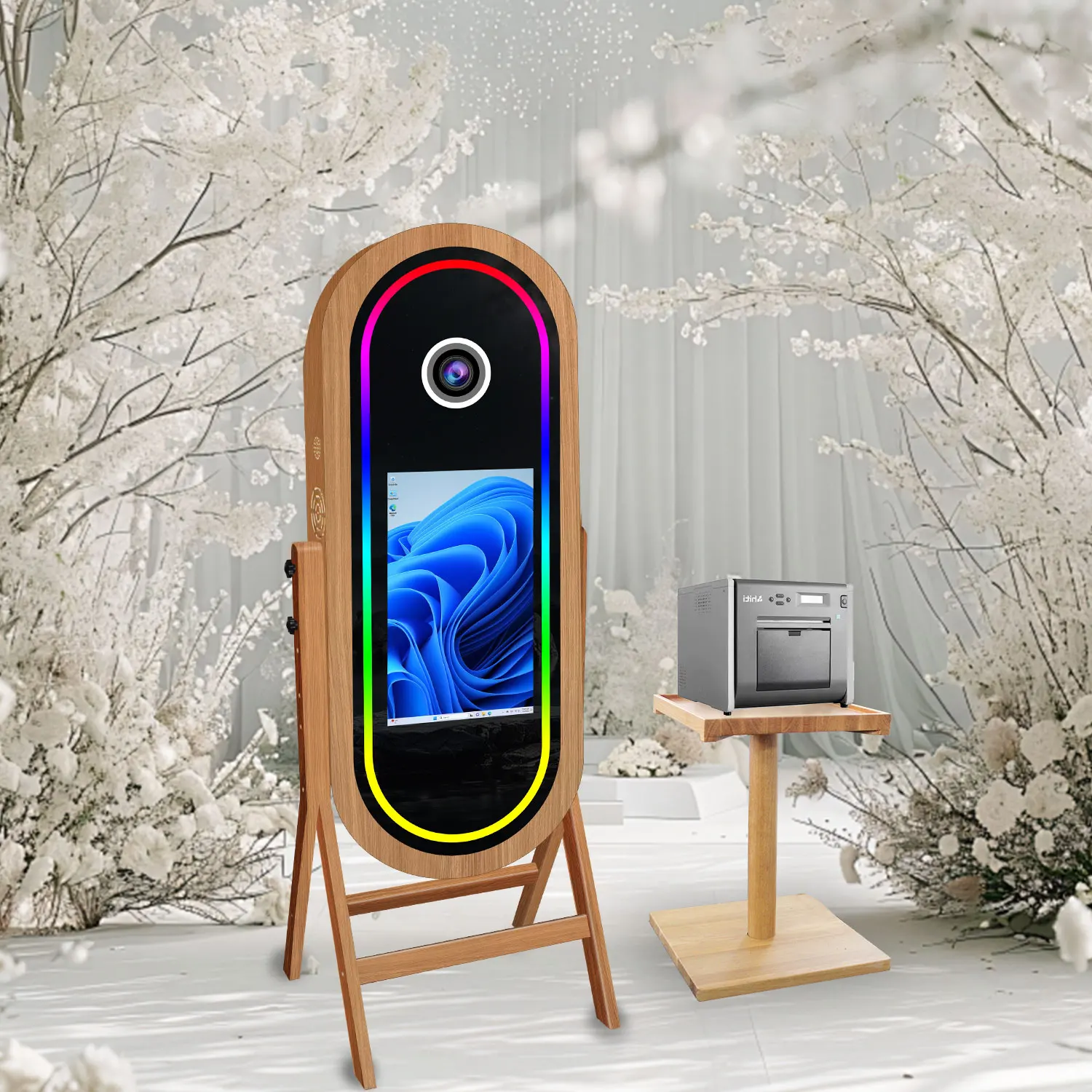Wooden Magic Mirror Photo Booth With Printer Stand Touch Screen Selfie Digital Camera Photobooth Machine for Festival Party