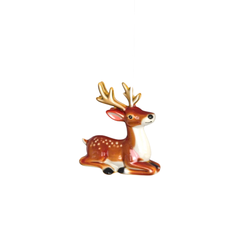 Adorno de Cerámica Artexanal de Reno de Árbore de Nadal, Decoración Colgante de Vacacións para Decoración Doméstica Festiva