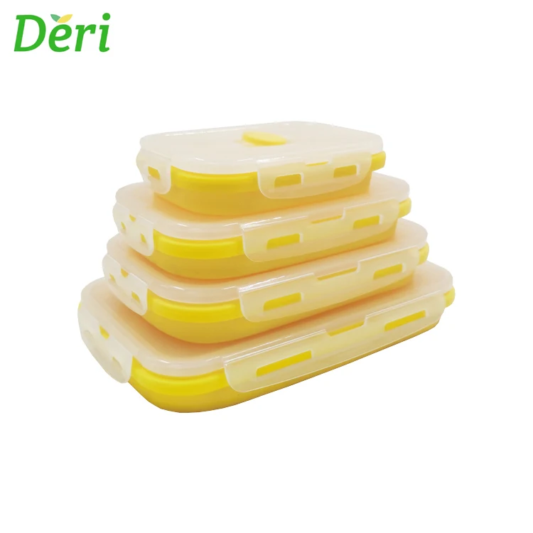 Good Quality 350/500/800/1200 ML silicone rectangle collapsible lunch box 4 peças