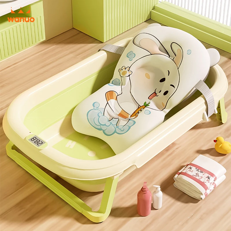 Wanuo Katlanabilir Banyo Bebek Küvazı Kolay Saklanabilir Bebek Banyosu Kaymaz Termometreli Sıcaklık Sensörlü Bebek Küvazı