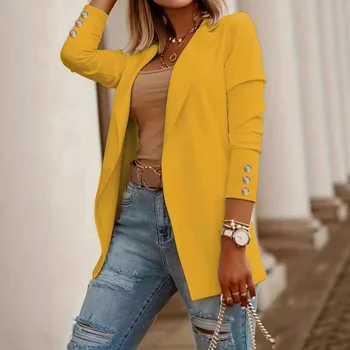 2025 New Fashion Women's Solid Pattern Long Sleeve Blazers Single Breasted Coats Tops