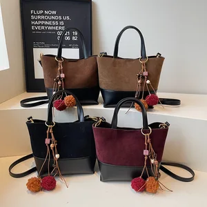 2026 New European and American Retro Splicing Color Contrasting Large Capacity Handbag Fashion Simple Underarm Bag Tote Bag