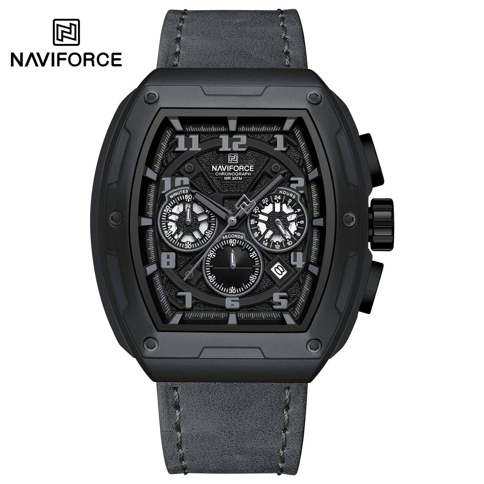 NAVIFORCE 8053 Relógio Masculina Moda Couro Banda Quartz Relógio de Pulso Cronógrafo À Prova D' Água Relógio Luminoso Relogio masculino