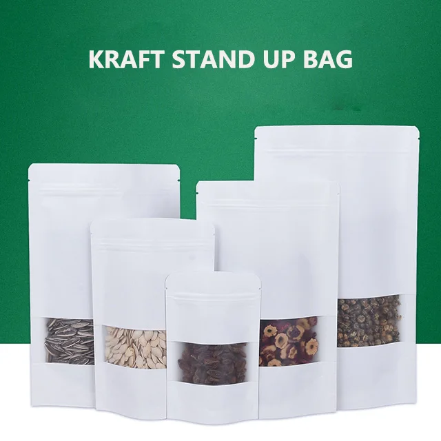 Customized Clear Front Zipper Lock  Stand up Food Kraft Paper Bag  Kraft Paper Coffee Bag