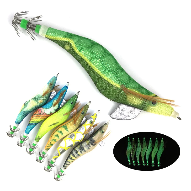 海の塩水木材エビルアーベイトイカフィッシングルアーセットcomerial