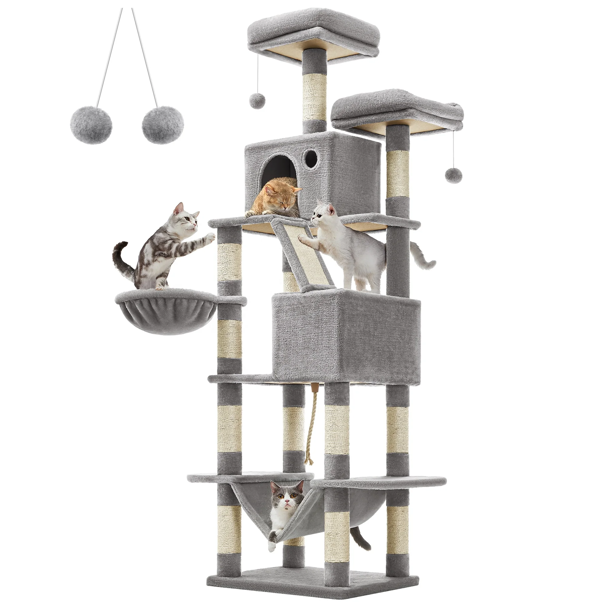 Feandrea Multi Level  Cat Tree Condo for Indoor Cats 206 cm Large Cat Tower with 13 Scratching Posts