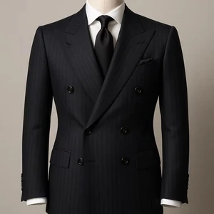 High-end Custom Double-Breasted V-neck Black Banquets and Weddings 100% Wool Plus Size Slim Fit Waterproof Man Suit