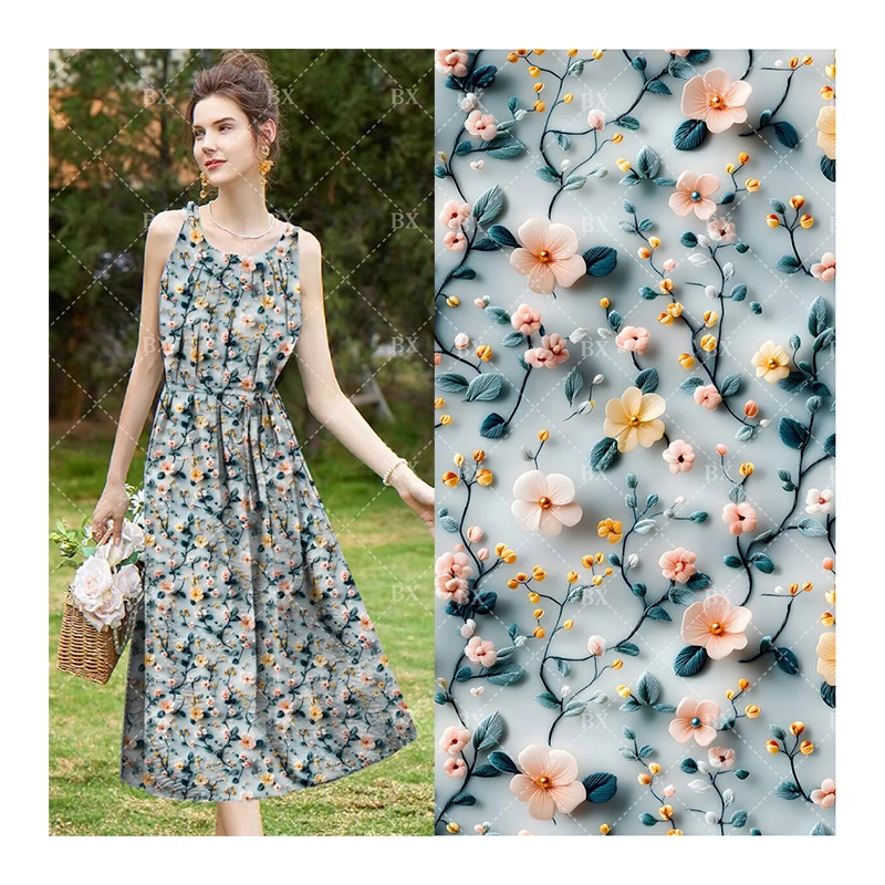 100% Rayon Challis 3D Digital Printed Woven Spun Viscose Fabric for Ladies Shirts Skirts Dresses
