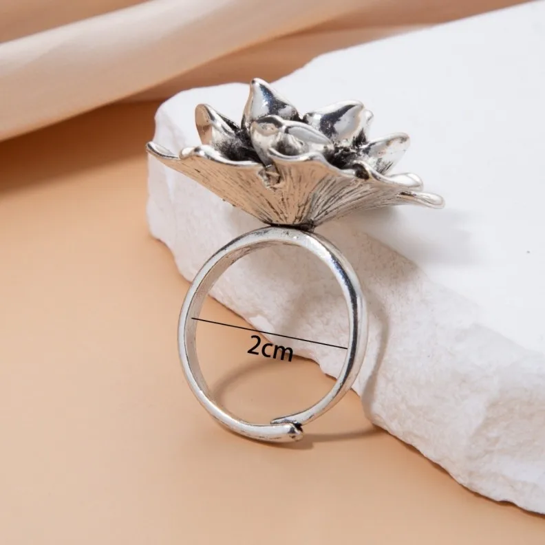 Fashion Vintage Customize Versatile Accessory 14k Solid Rose Gold Flower Adjustable Opening Ring for Women
