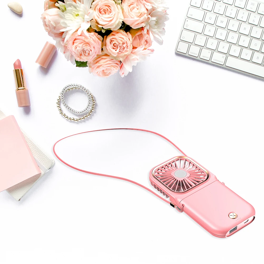 USB Mini Handheld hanging neck fan power bank Ari Cooler Indoor Outdoor Travel Electric Cooling Fan with phone holder