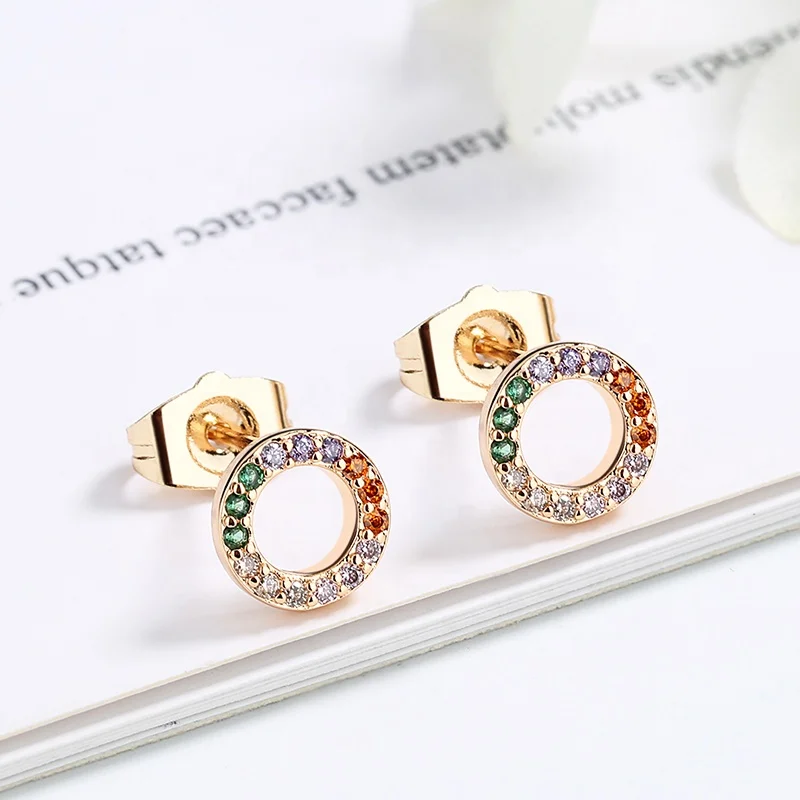 Simple Design Round Shape 18K Gold Plated Jewelry Huggie Hoop Earrings Zirconia Hoop Earrings