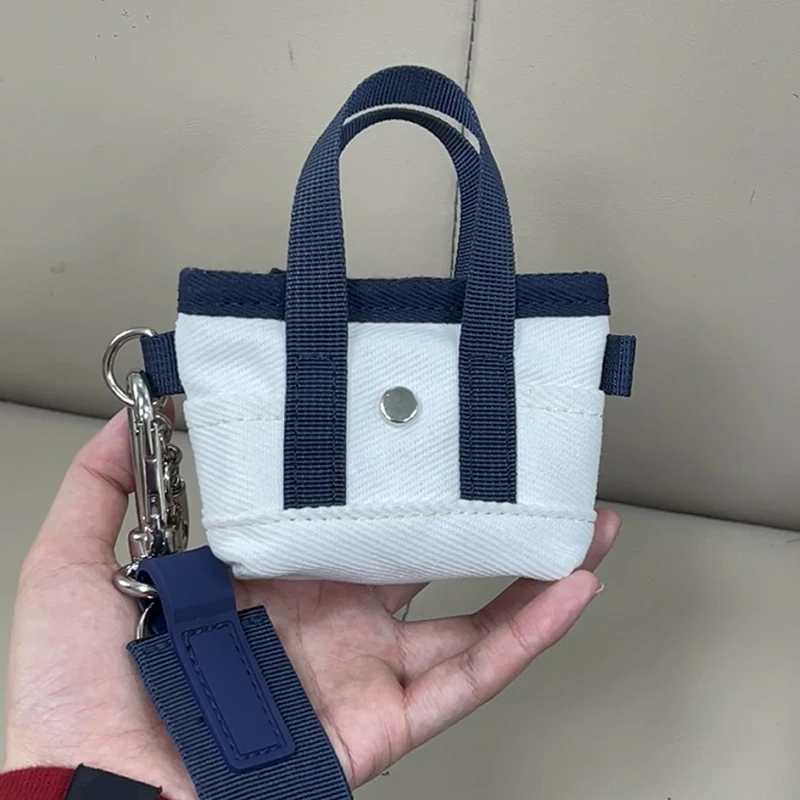 New Arrival Lulu Small Daily Multi-Pocket Nano Canvas Tote Bag With  Wristlet Keyring Mini Canvas Tote Bag Pendant Charm