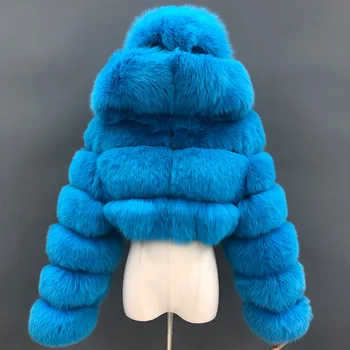 Quick Shipping deep hood fox fur zipper women winter real fur coat wholesale