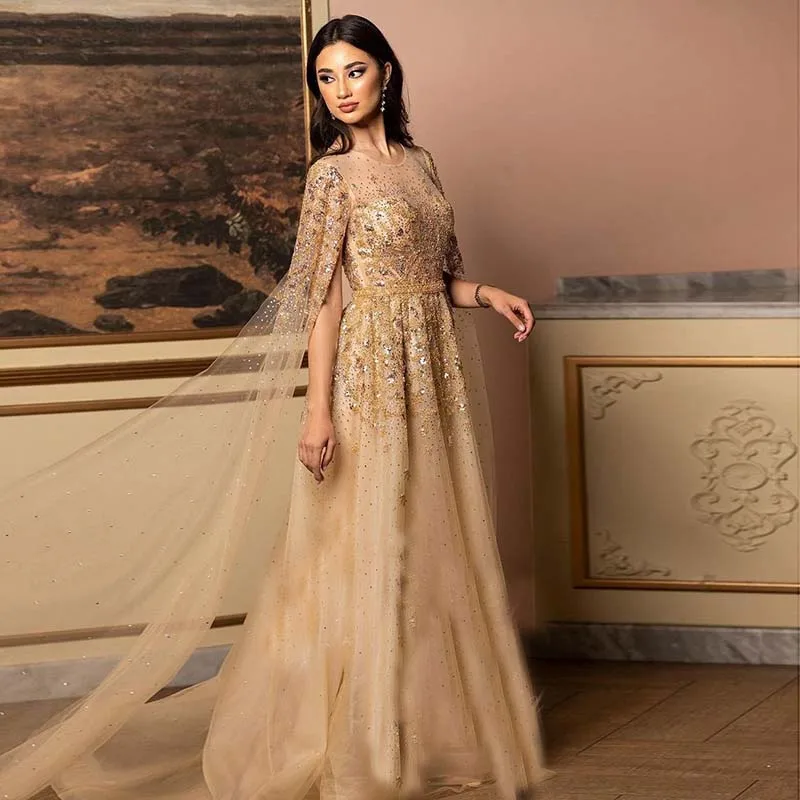 Luxury Evening Dresses - Elegant Dubai Gold Arabic Dress Luxury Evening Dresses - Elegant Dubai Gold Arabic Dress